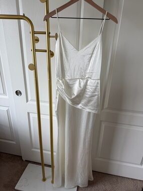 Windsor Ivory Satin Slip Dress with Draped Waist